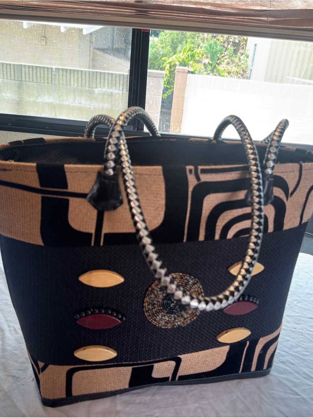 Stylish Black and Tan Patterned Tote Bag